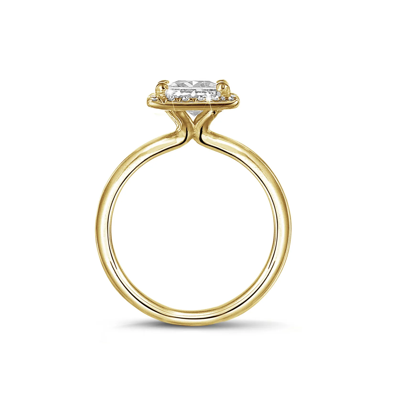 0.70 quilates halo anillo solitario diamante princesa en oro amarillo con diamantes redondos 