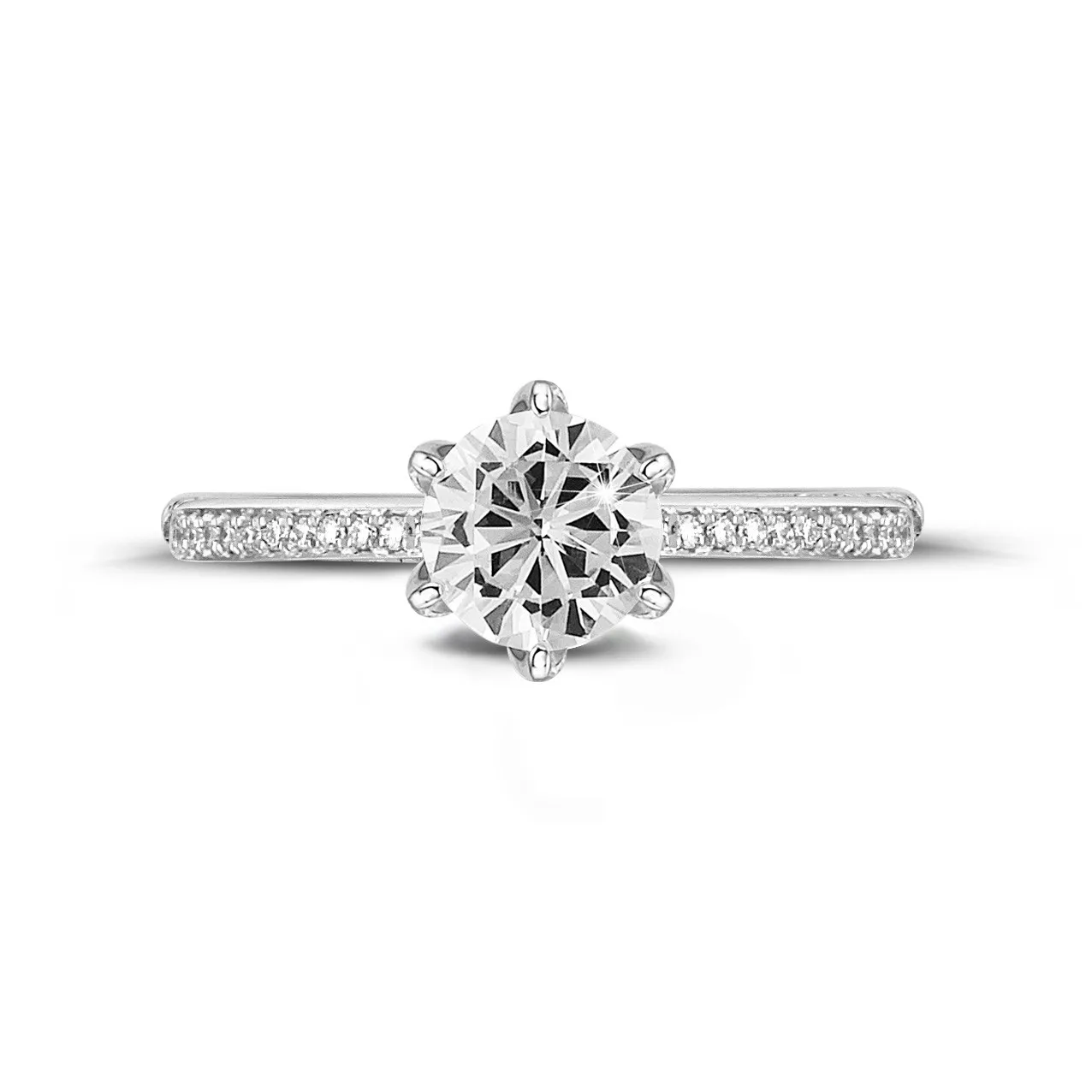 0.90 quilates anillo solitario en oro blanco con diamantes en los lados 
