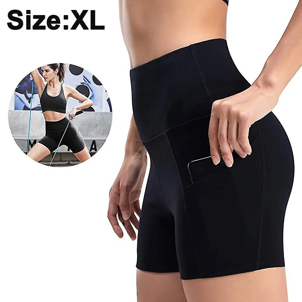 1 piezas pantalones cortos de yoga de cintura alta para mujeres con bolsillos laterales Control de abdomen
