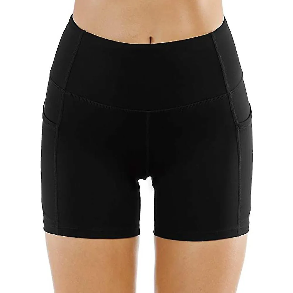 1 piezas pantalones cortos de yoga de cintura alta para mujeres con bolsillos laterales Control de abdomen