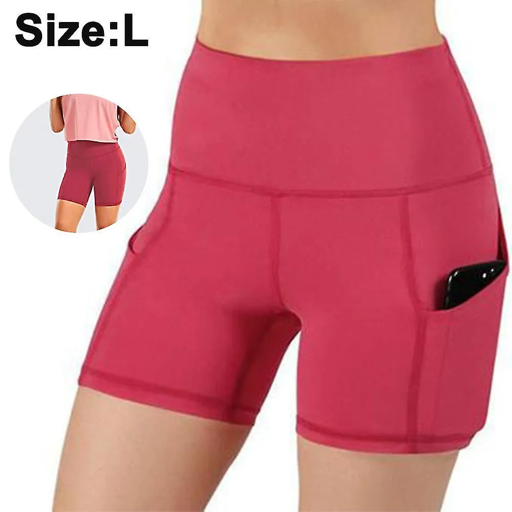 1 Piezas Pantalones cortos de yoga de cintura alta para mujeres con bolsillos laterales Control de barriga Running Gym Workout B