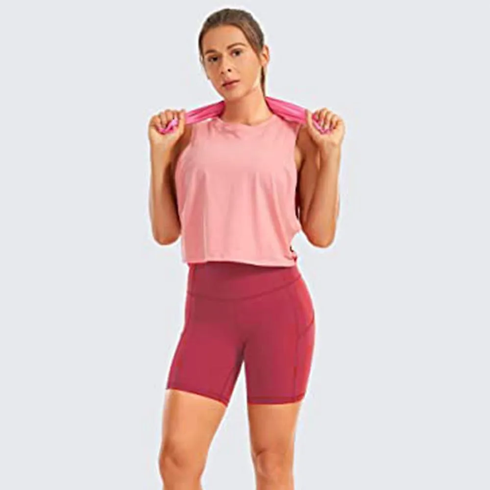 1 Piezas Pantalones cortos de yoga de cintura alta para mujeres con bolsillos laterales Control de barriga Running Gym Workout B