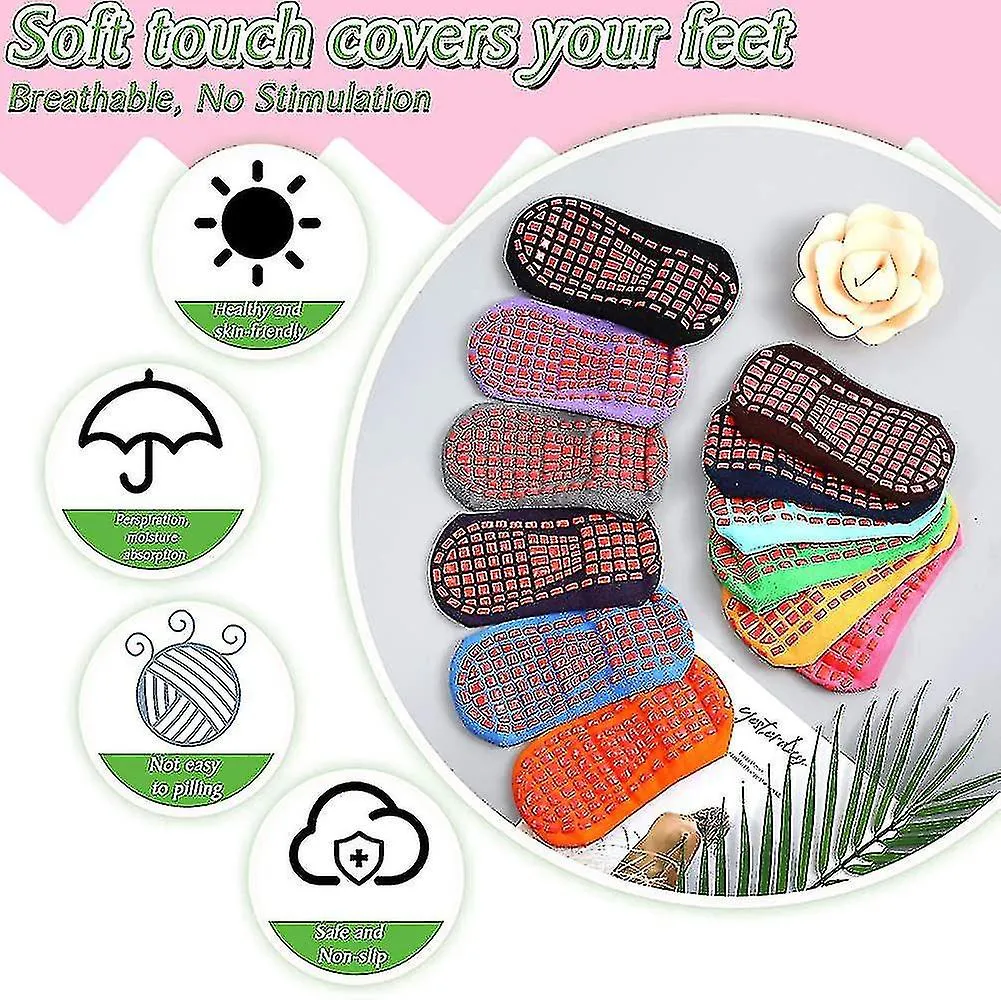 12 PAIRS NON SLIP YOGA SOCKS WITH GRIPS WOMEN ANTISKID SOCKS STICKY GRIPPERS