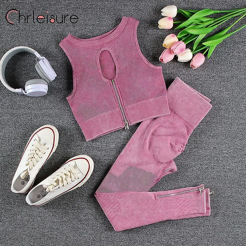 1/2pcs Lavado Conjunto de yoga sin costuras Conjunto de gimnasio para mujeres Crop Top Bra Scrunch Leggings Traje de entrenamien