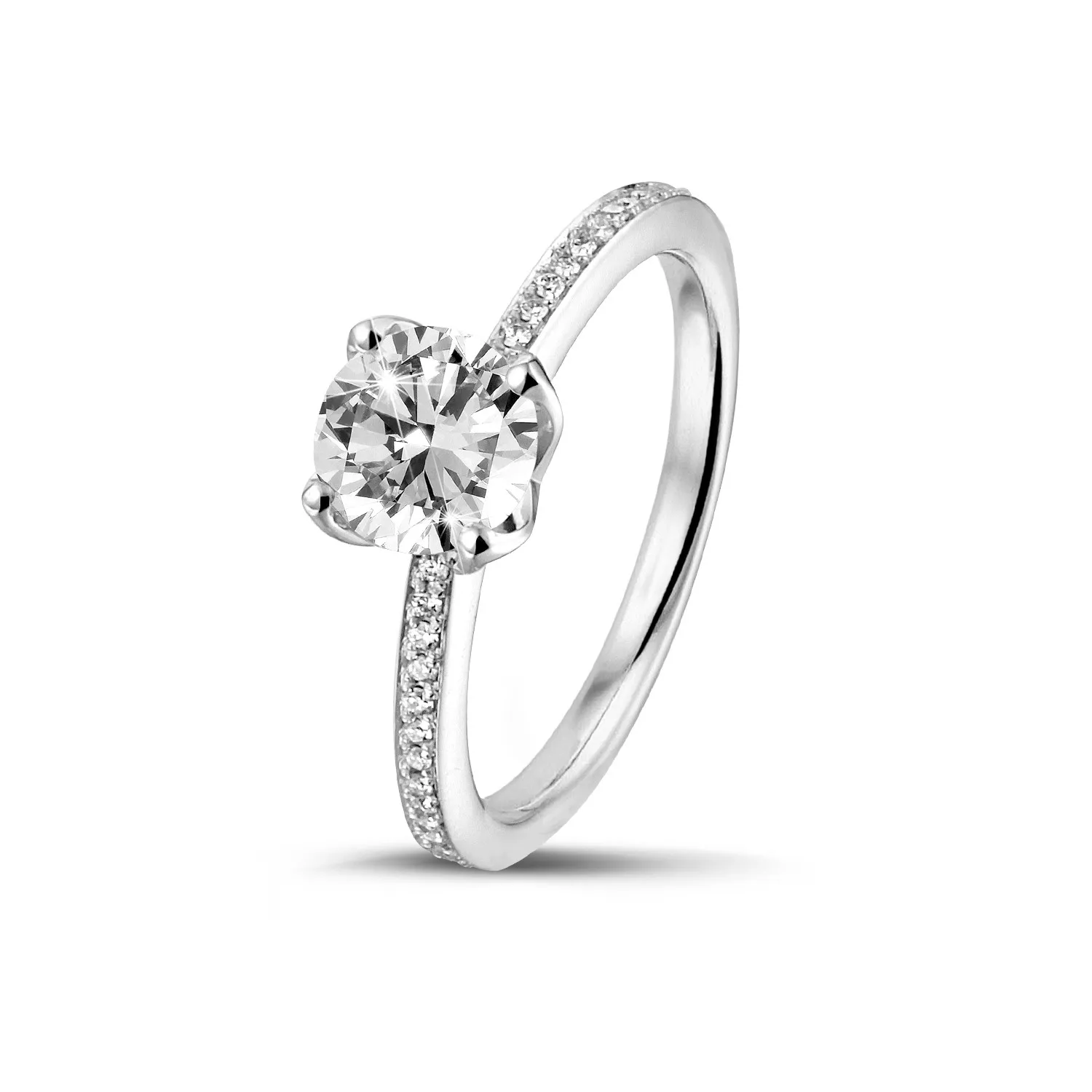 1.50 quilates anillo solitario en oro blanco con diamantes en los lados 