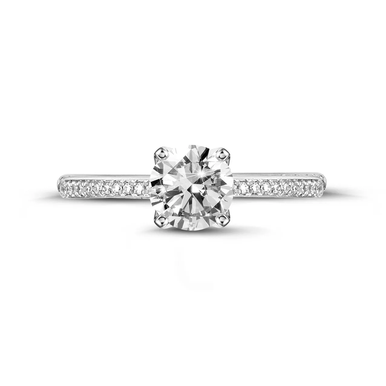 1.50 quilates anillo solitario en oro blanco con diamantes en los lados 