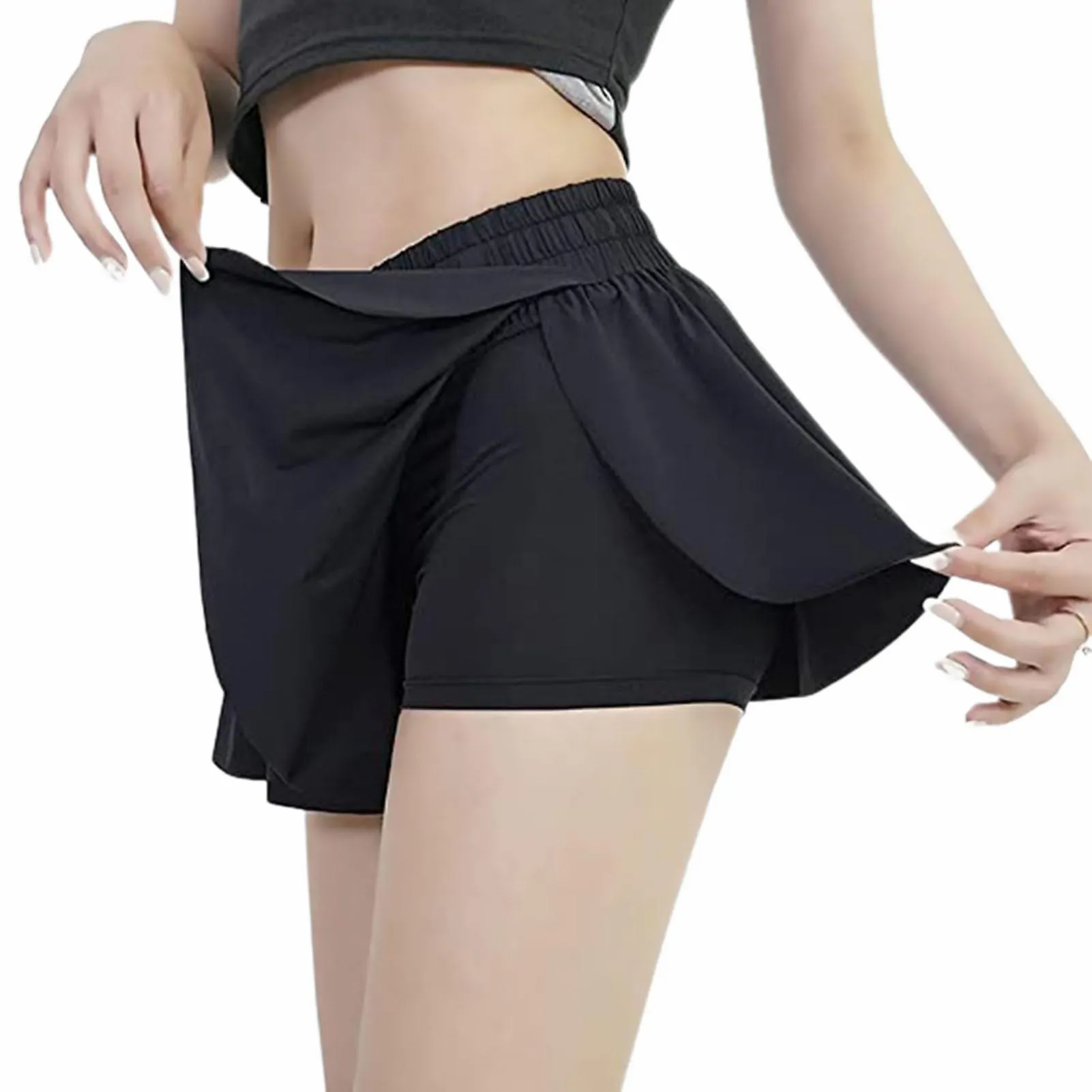 2 in 1 Fashion Running Shorts for Women Gym Yoga Athletic Lounge Sweat Skirt