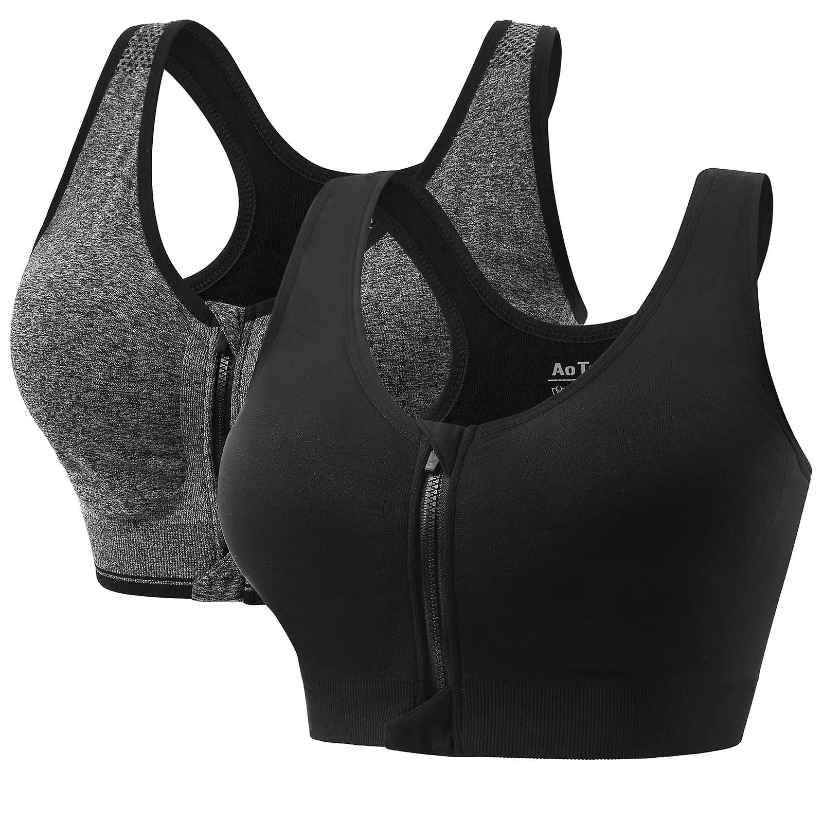 2 sujetadores deportivos con cremallera frontal y almohadillas extraíbles para mujer Camiseta de running Camiseta sin mangas de 