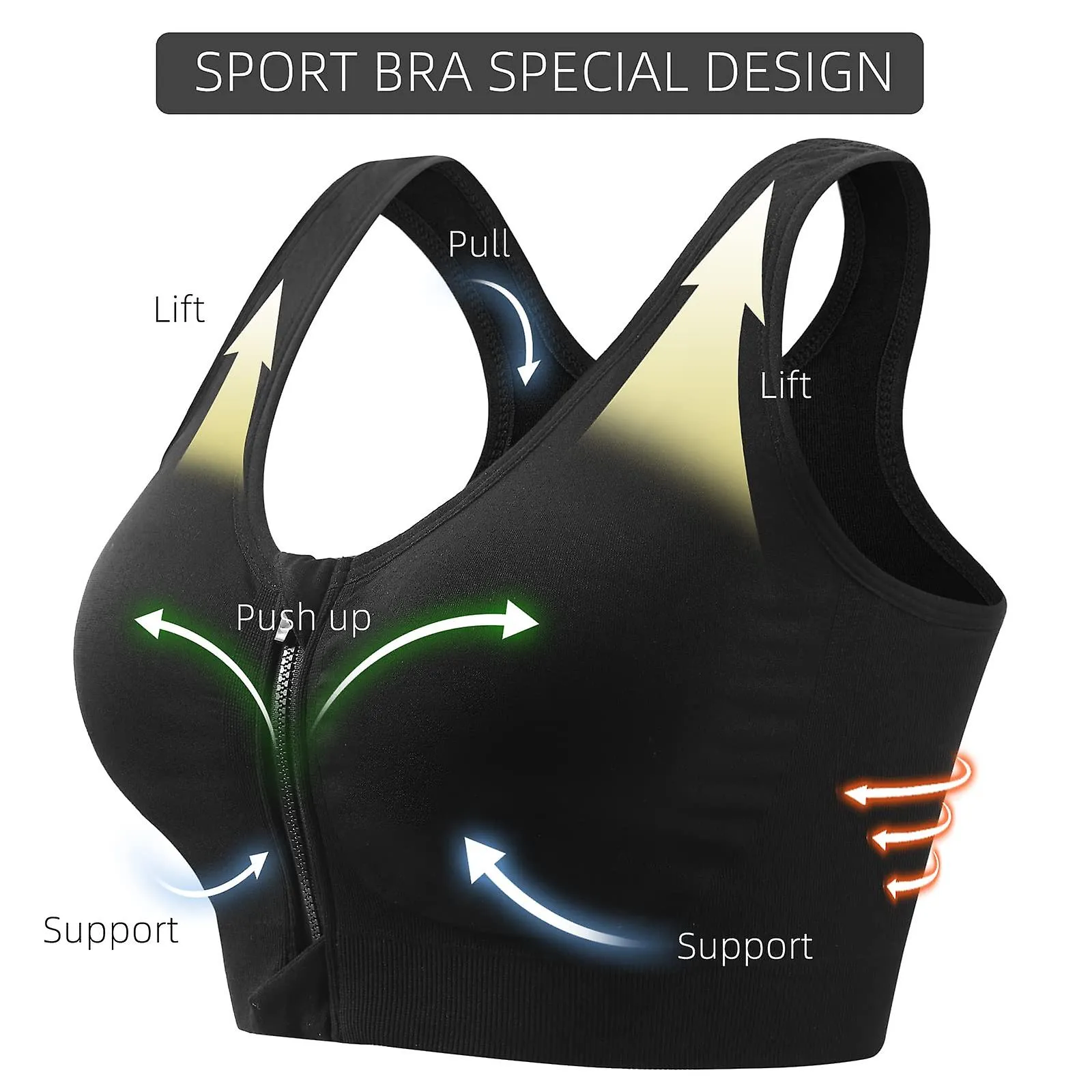 2 sujetadores deportivos con cremallera frontal y almohadillas extraíbles para mujer Camiseta de running Camiseta sin mangas de 