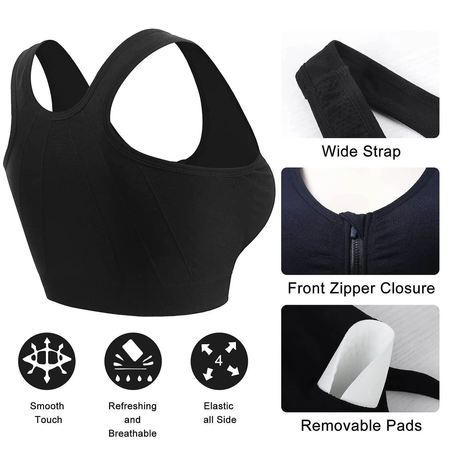 2 sujetadores deportivos con cremallera frontal y almohadillas extraíbles para mujer Camiseta de running Camiseta sin mangas de 