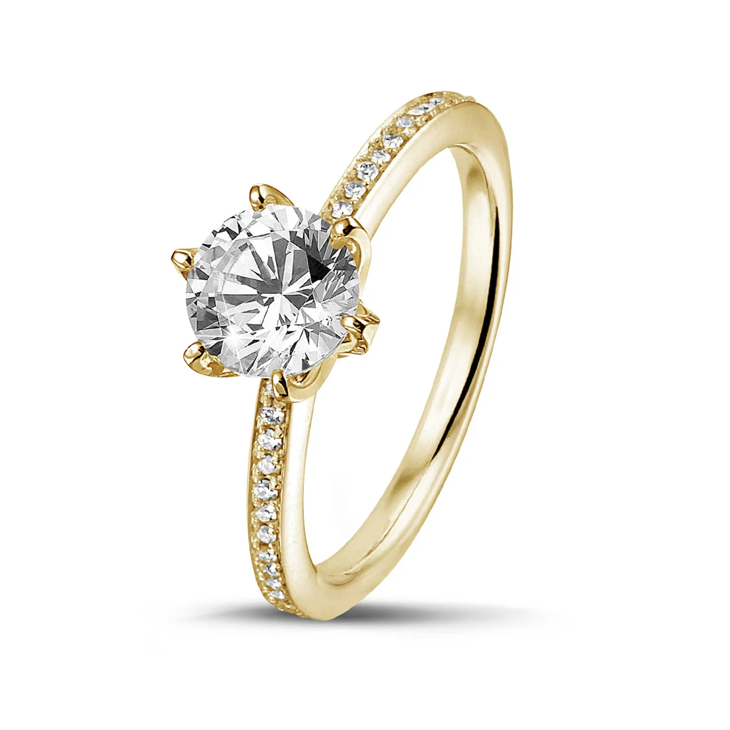 2.00 quilates anillo solitario en oro amarillo con diamantes en los lados 
