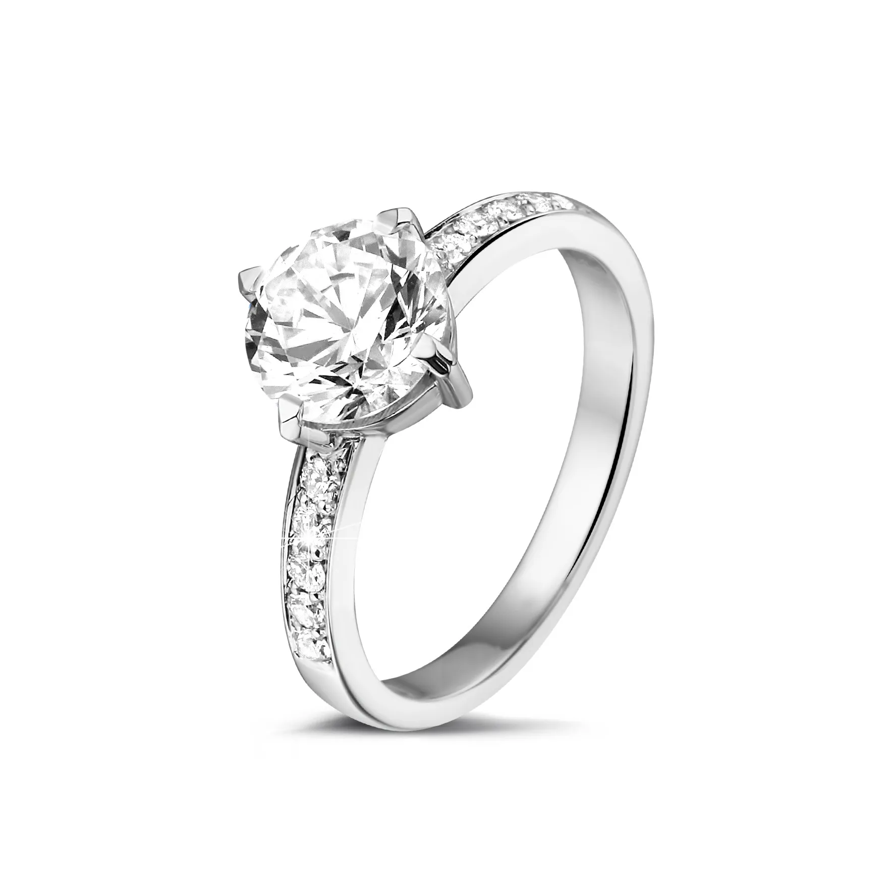 2.50 quilates anillo solitario diamante de oro blanco con diamantes en los lados 