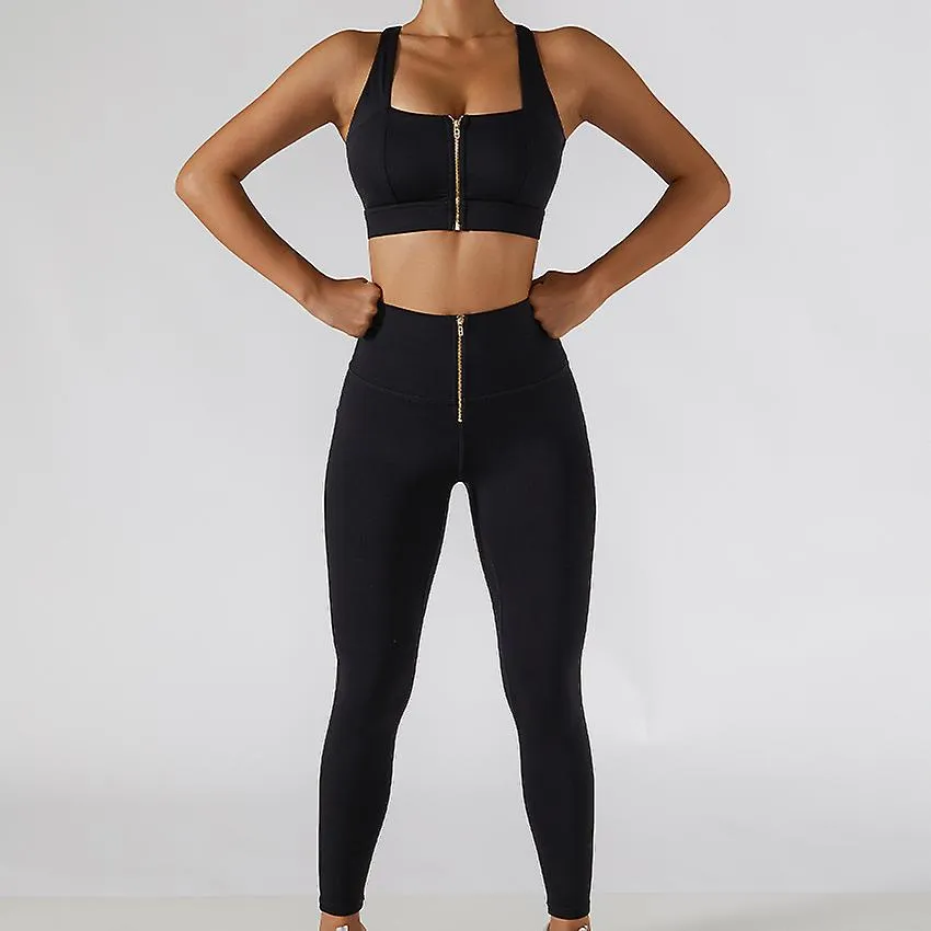 2pc Yoga Set Mujeres Entrenamiento Deporte Gimnasio Wear Traje de Yoga Cintura Alta Leggings Faldas Cremallera Frontal Bra Fitne