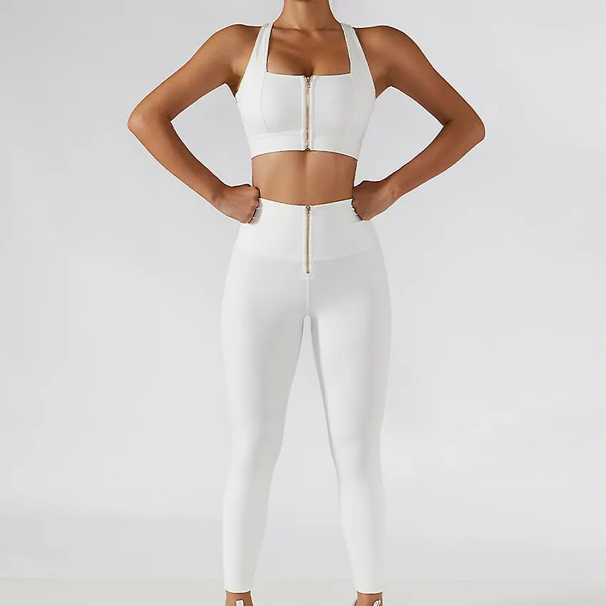 2pc Yoga Set Mujeres Entrenamiento Deporte Gimnasio Wear Traje de Yoga Cintura Alta Leggings Faldas Cremallera Frontal Bra Fitne