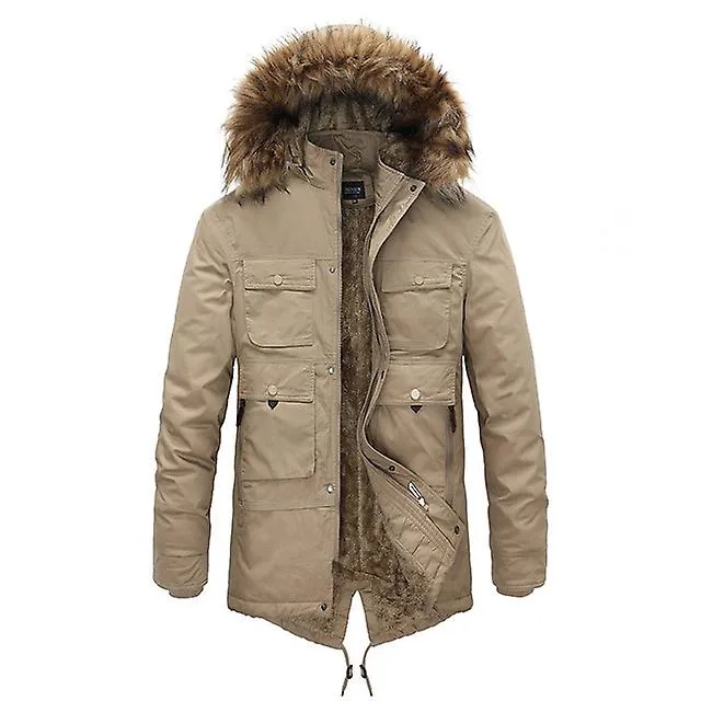 Abrigo de invierno Hombres Terciopelo engrosado Chaqueta de algodón de longitud media Ropa de hombre caliente Cuello de lana