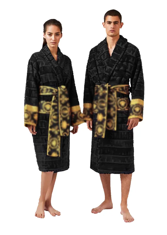 Albornoz de algodón para hombre y mujer, ropa de dormir, bata larga de diseñador con estampado de letras, albornoz para parejas,
