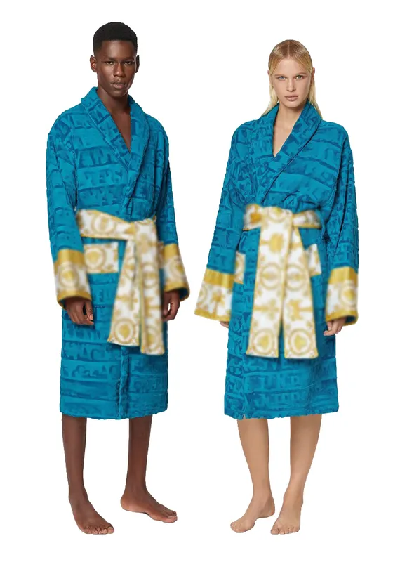 Albornoz de algodón para hombre y mujer, ropa de dormir, bata larga de diseñador con estampado de letras, albornoz para parejas,