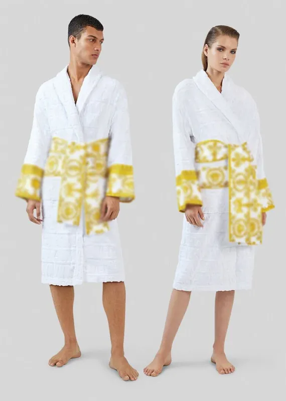 Albornoz de algodón para hombre y mujer, ropa de dormir, bata larga de diseñador con estampado de letras, albornoz para parejas,