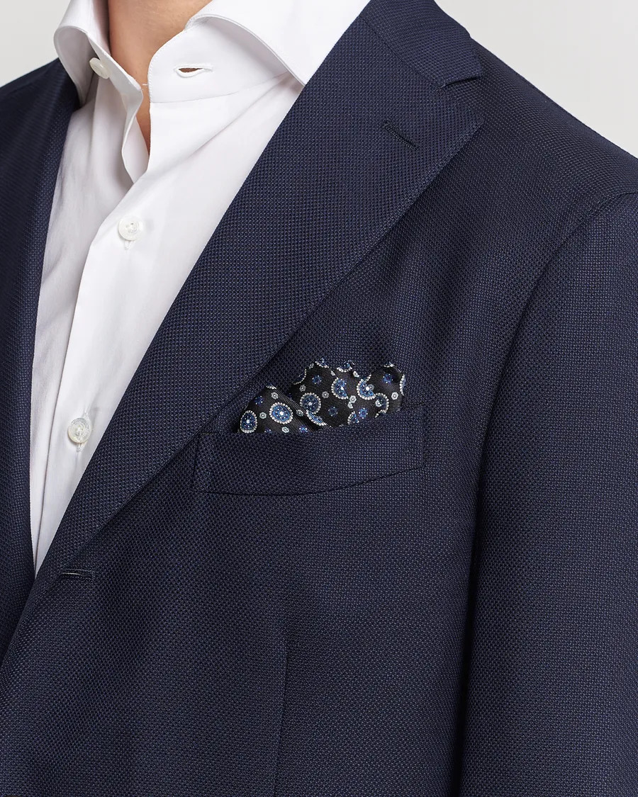 Amanda Christensen Medallion Silk Pocket Square Black