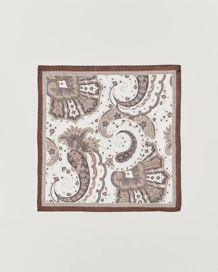 Amanda Christensen Silk Twill Printed Flower Pocket Square Brown