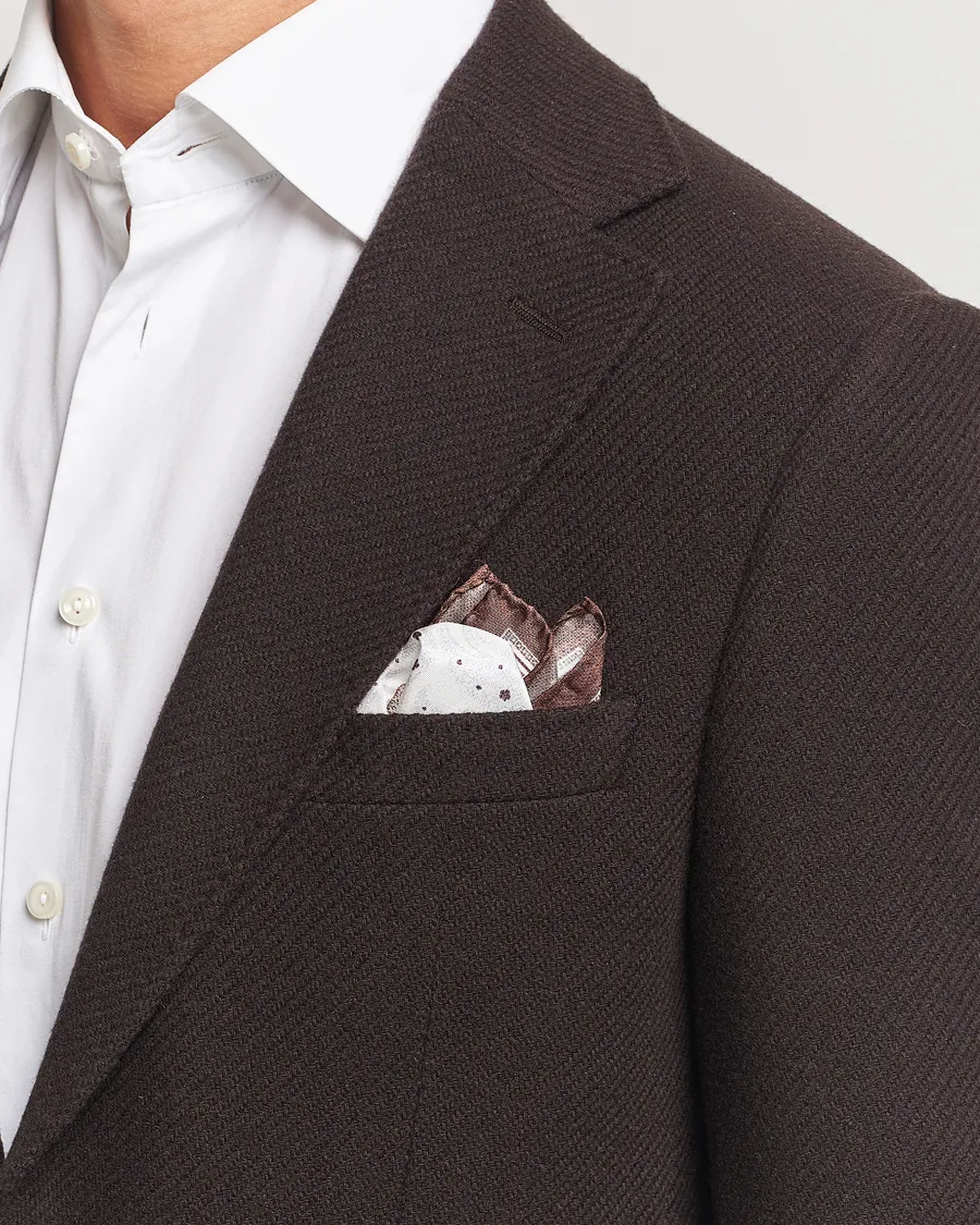 Amanda Christensen Silk Twill Printed Flower Pocket Square Brown