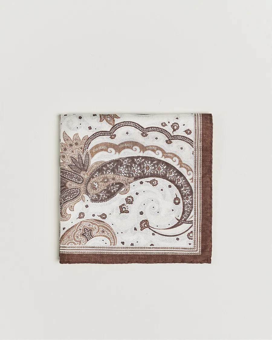 Amanda Christensen Silk Twill Printed Flower Pocket Square Brown