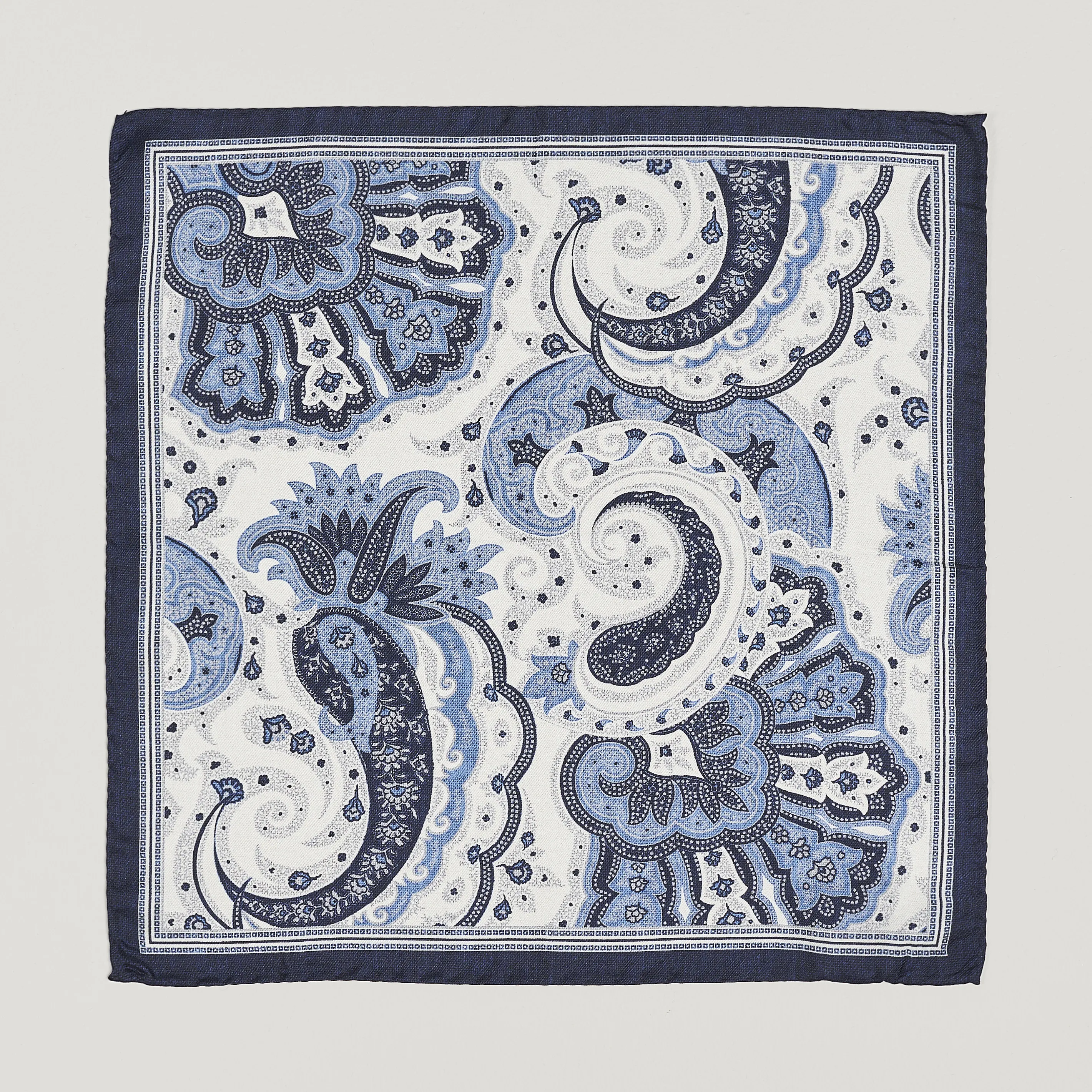 Amanda Christensen Silk Twill Printed Flower Pocket Square Navy