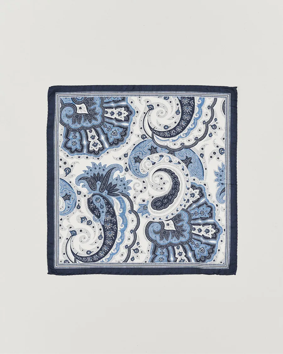 Amanda Christensen Silk Twill Printed Flower Pocket Square Navy