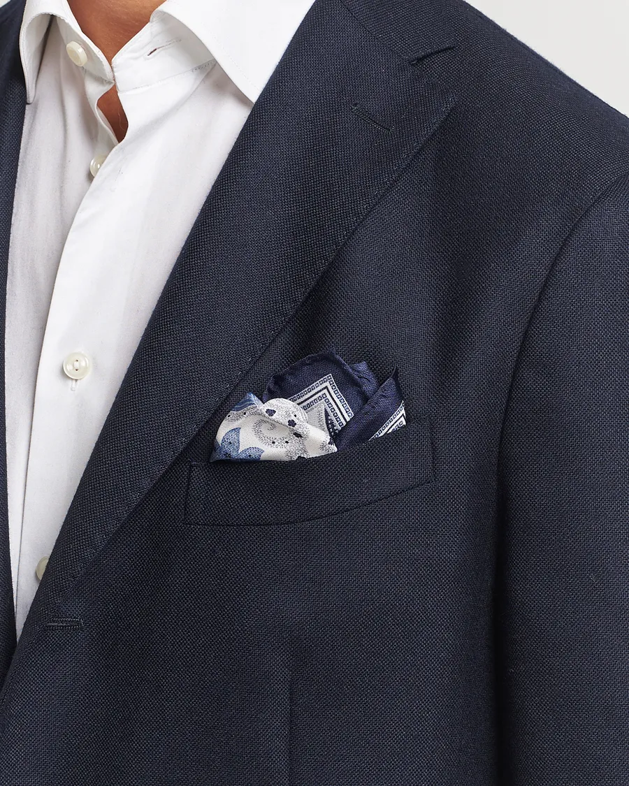 Amanda Christensen Silk Twill Printed Flower Pocket Square Navy