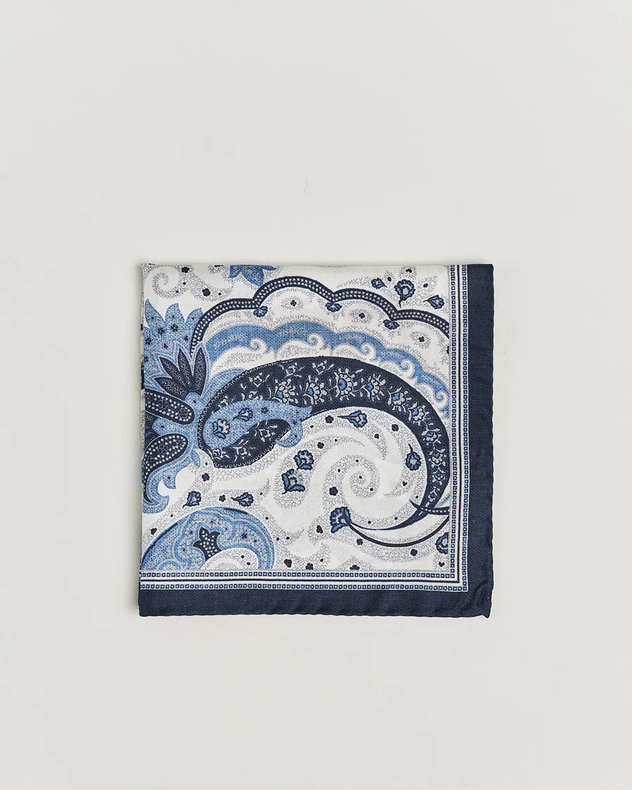 Amanda Christensen Silk Twill Printed Flower Pocket Square Navy
