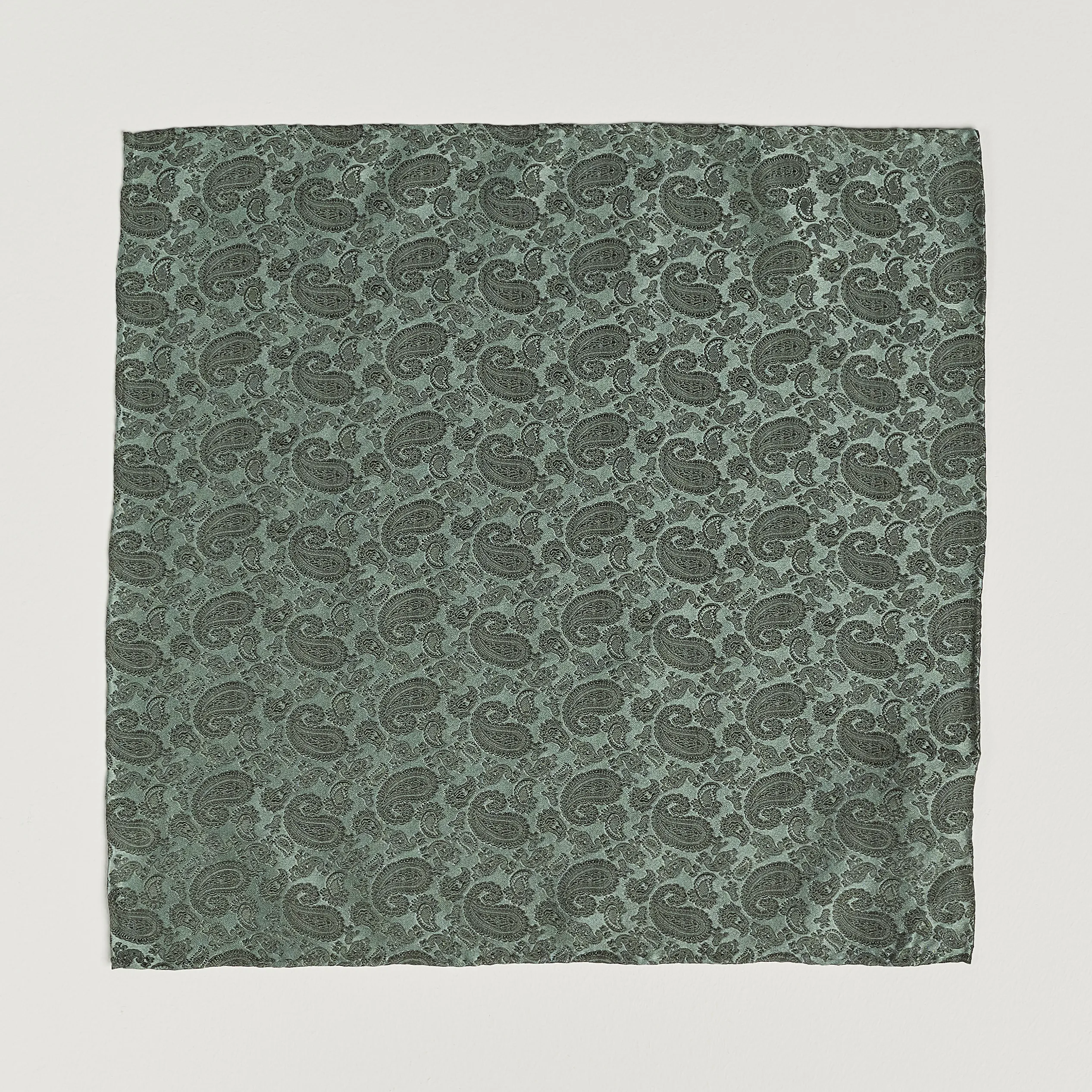 Amanda Christensen Tonal Paisley Silk Pocket Square Olive