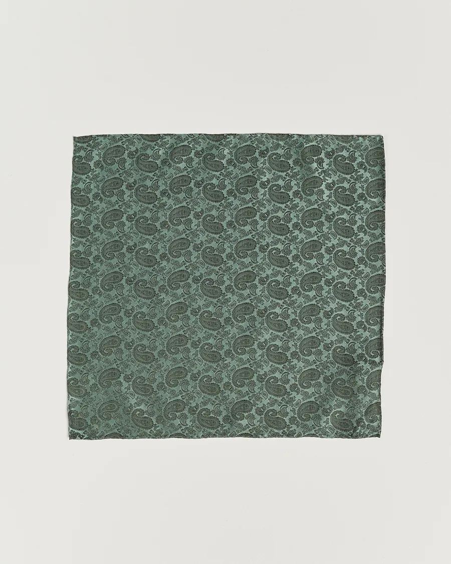 Amanda Christensen Tonal Paisley Silk Pocket Square Olive