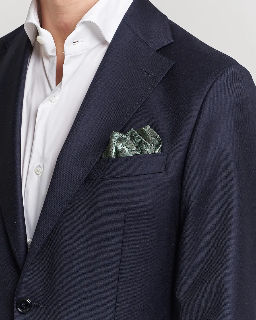Amanda Christensen Tonal Paisley Silk Pocket Square Olive
