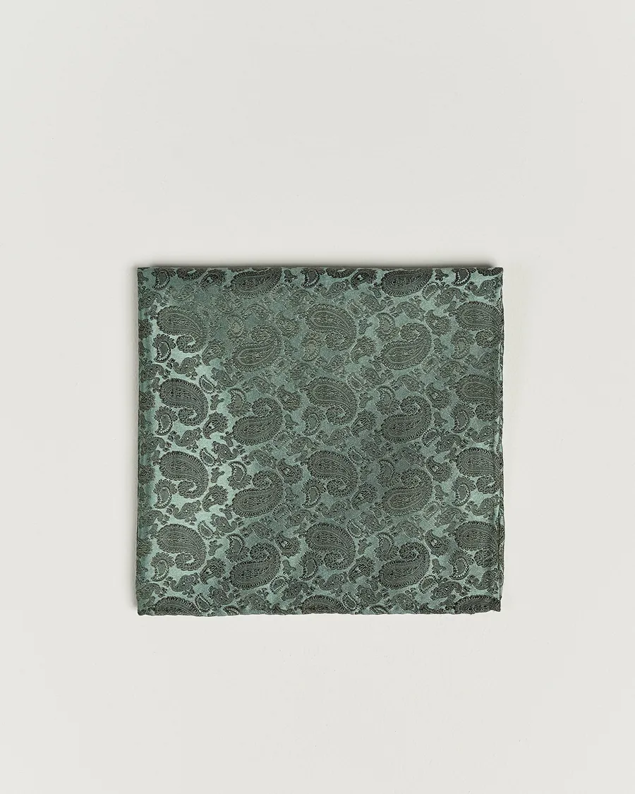 Amanda Christensen Tonal Paisley Silk Pocket Square Olive