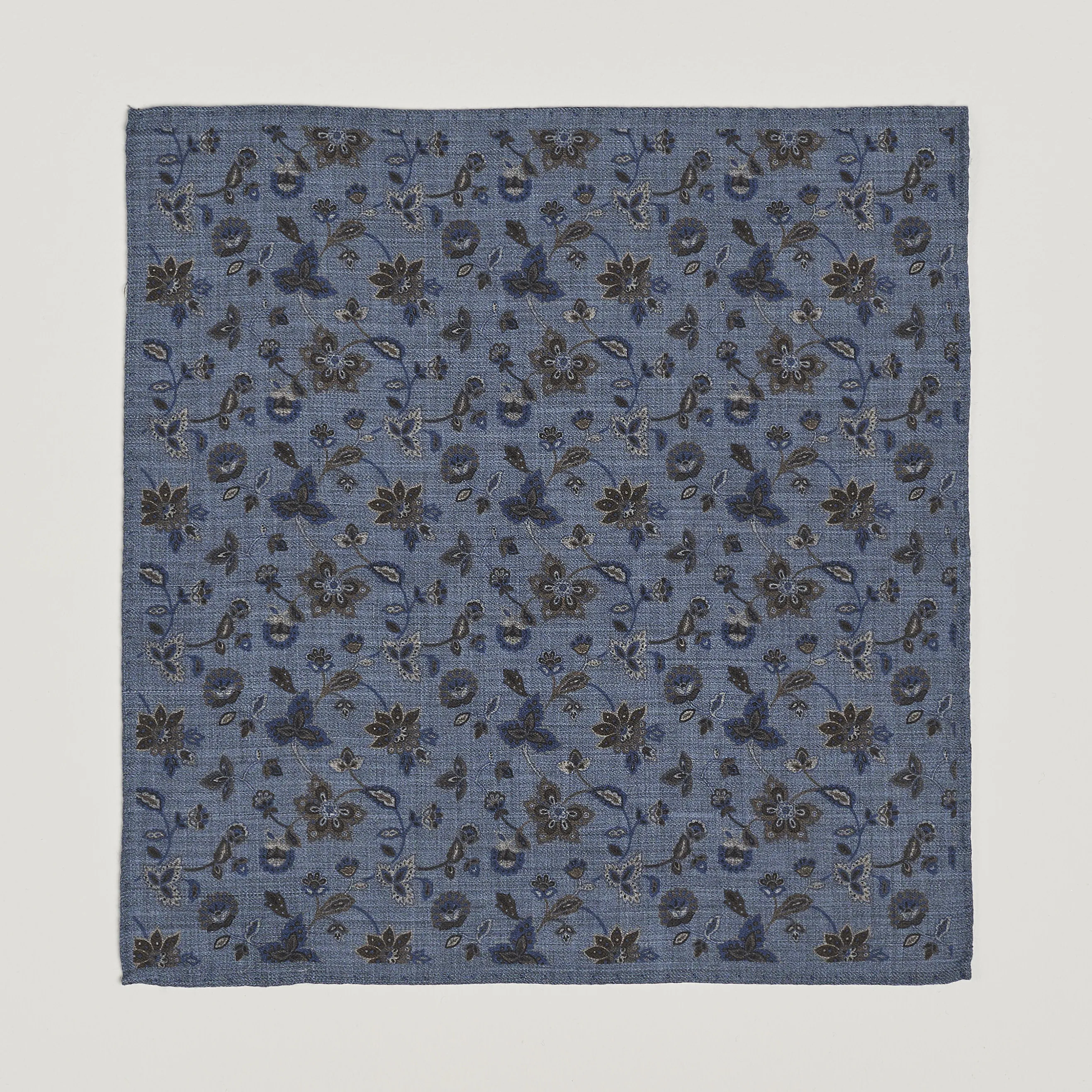 Amanda Christensen Wool Flannel Printed Flower Pocket Square Blue