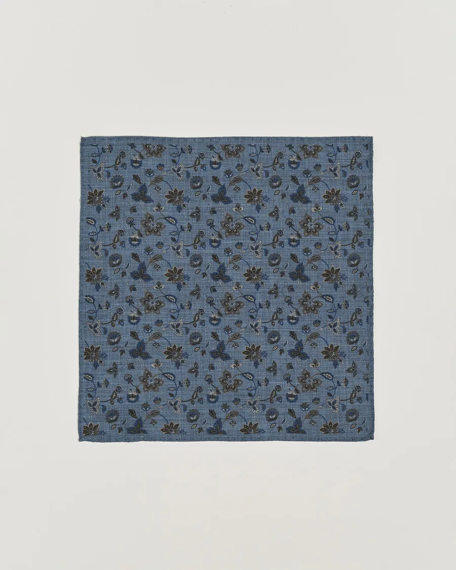 Amanda Christensen Wool Flannel Printed Flower Pocket Square Blue
