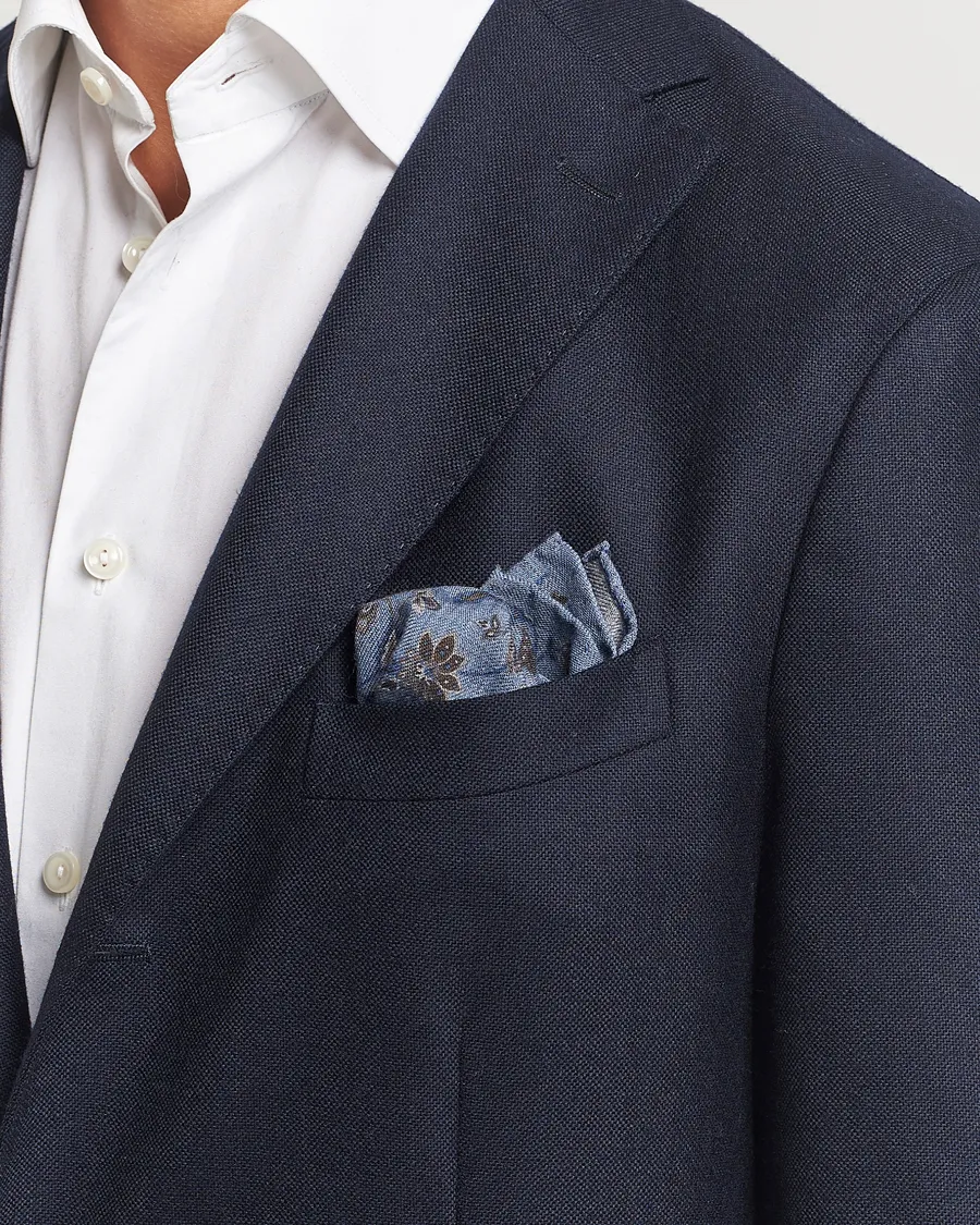Amanda Christensen Wool Flannel Printed Flower Pocket Square Blue