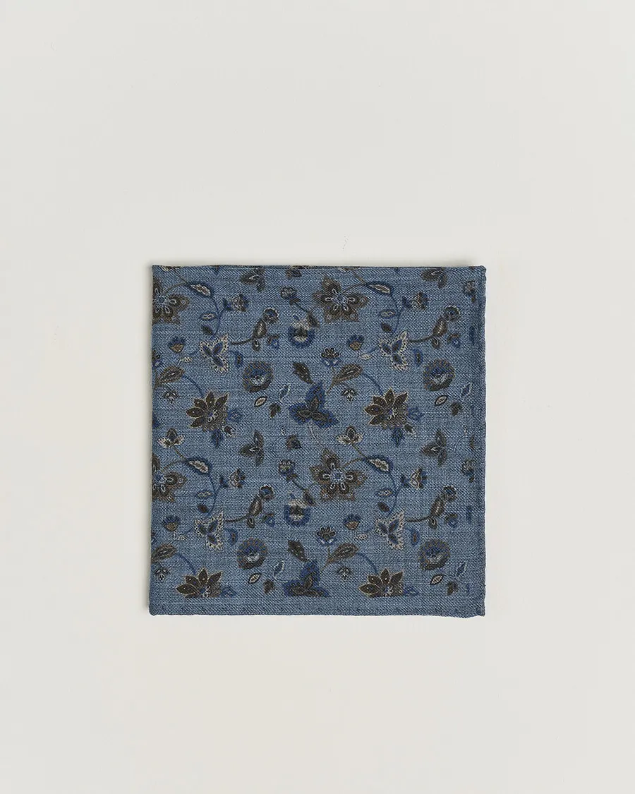 Amanda Christensen Wool Flannel Printed Flower Pocket Square Blue