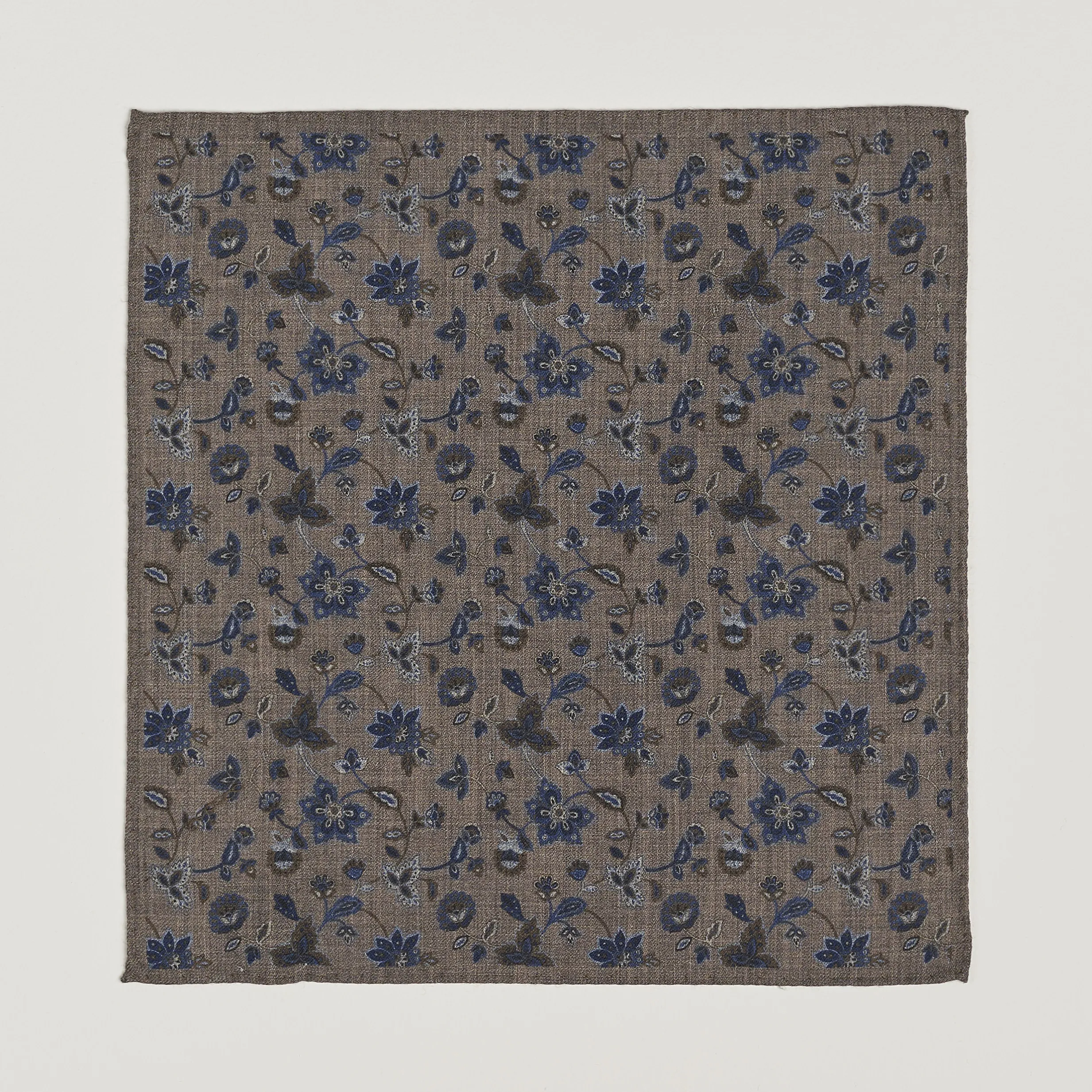 Amanda Christensen Wool Flannel Printed Flower Pocket Square Brown