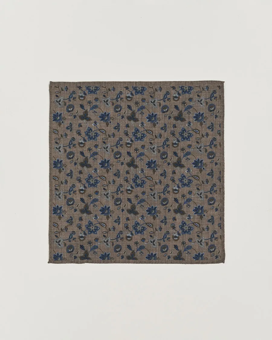 Amanda Christensen Wool Flannel Printed Flower Pocket Square Brown