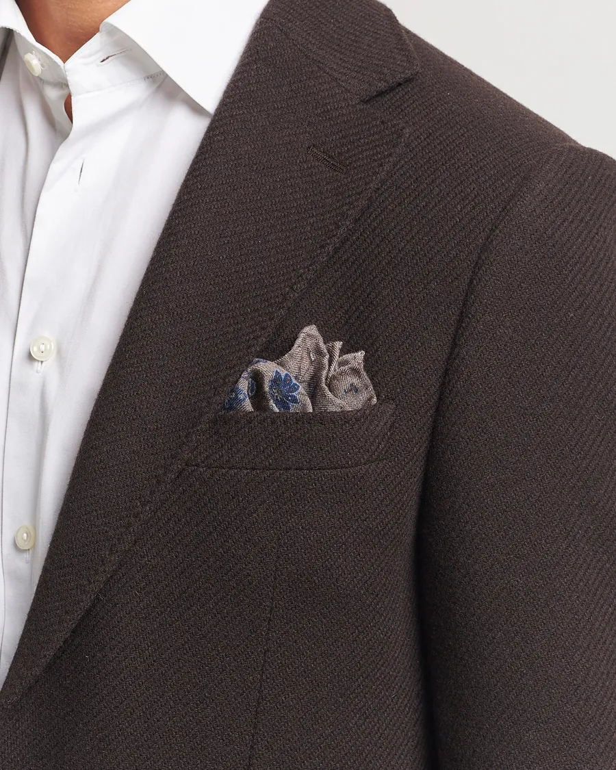 Amanda Christensen Wool Flannel Printed Flower Pocket Square Brown