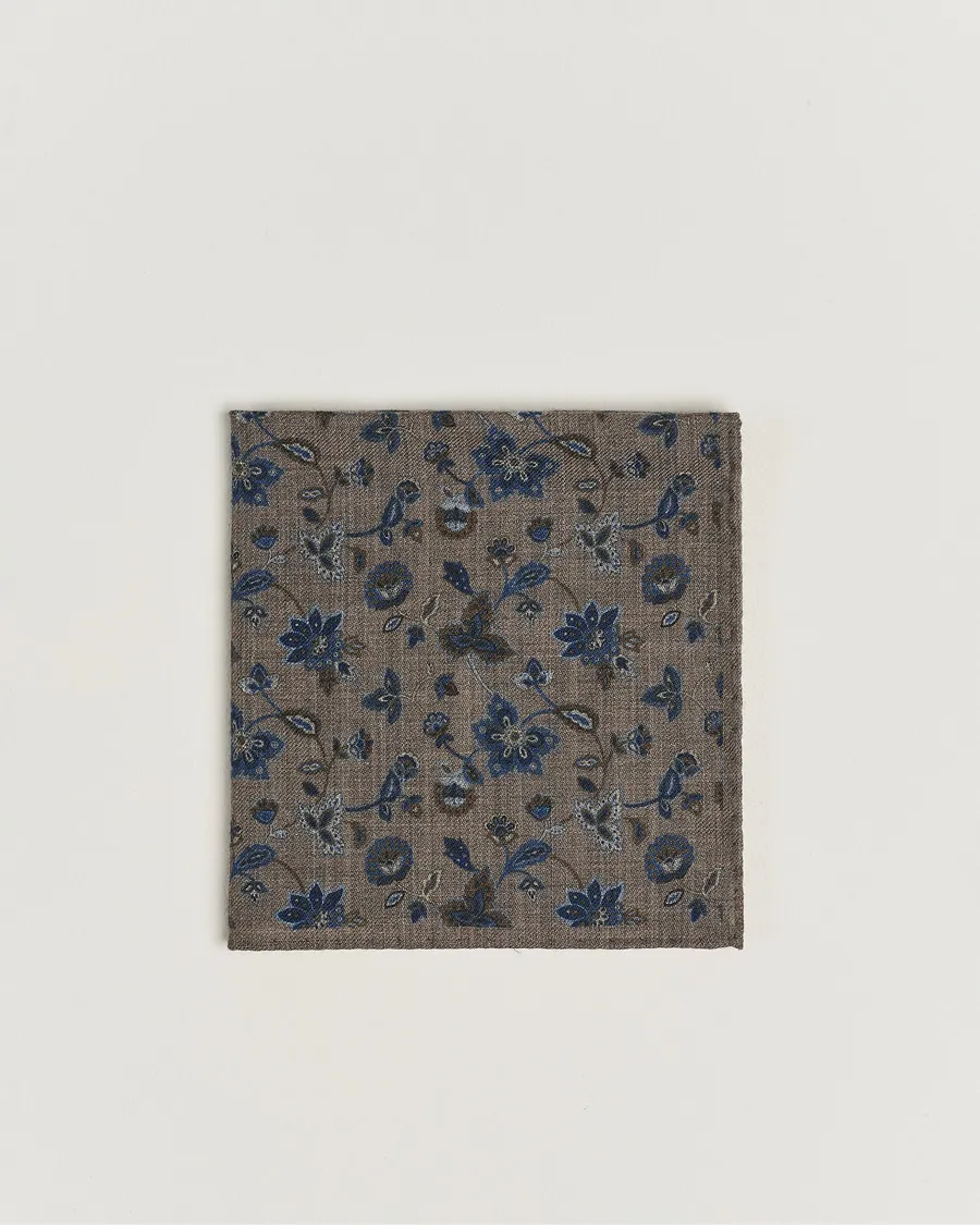 Amanda Christensen Wool Flannel Printed Flower Pocket Square Brown