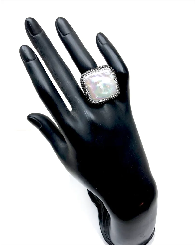 ANILLOS CON PERLAS FABULOSO DISEÑO CUADRADO QUEDA ESPECTACULAR