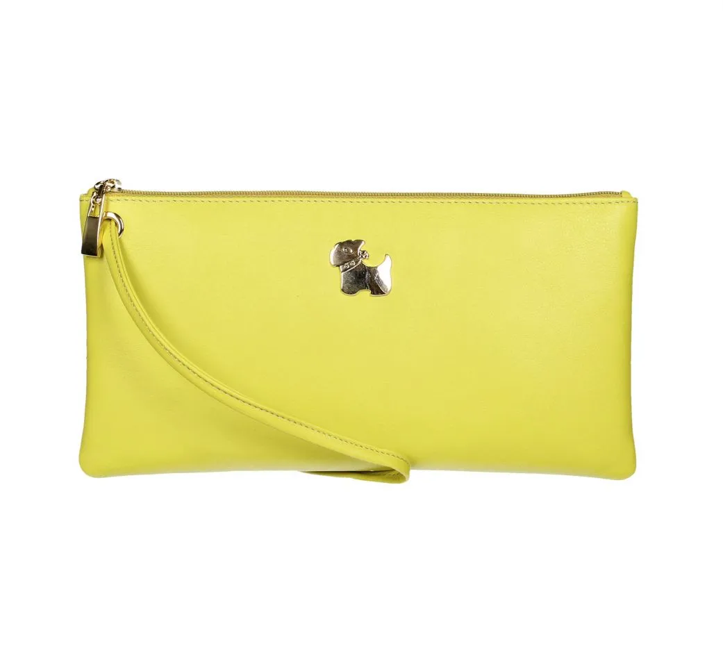 Bolsa Mano Piel Amarilla Chapa Perro