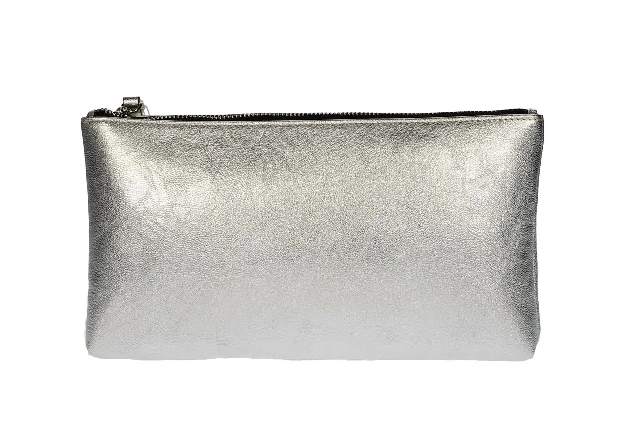 Bolsa Mano Piel Plata