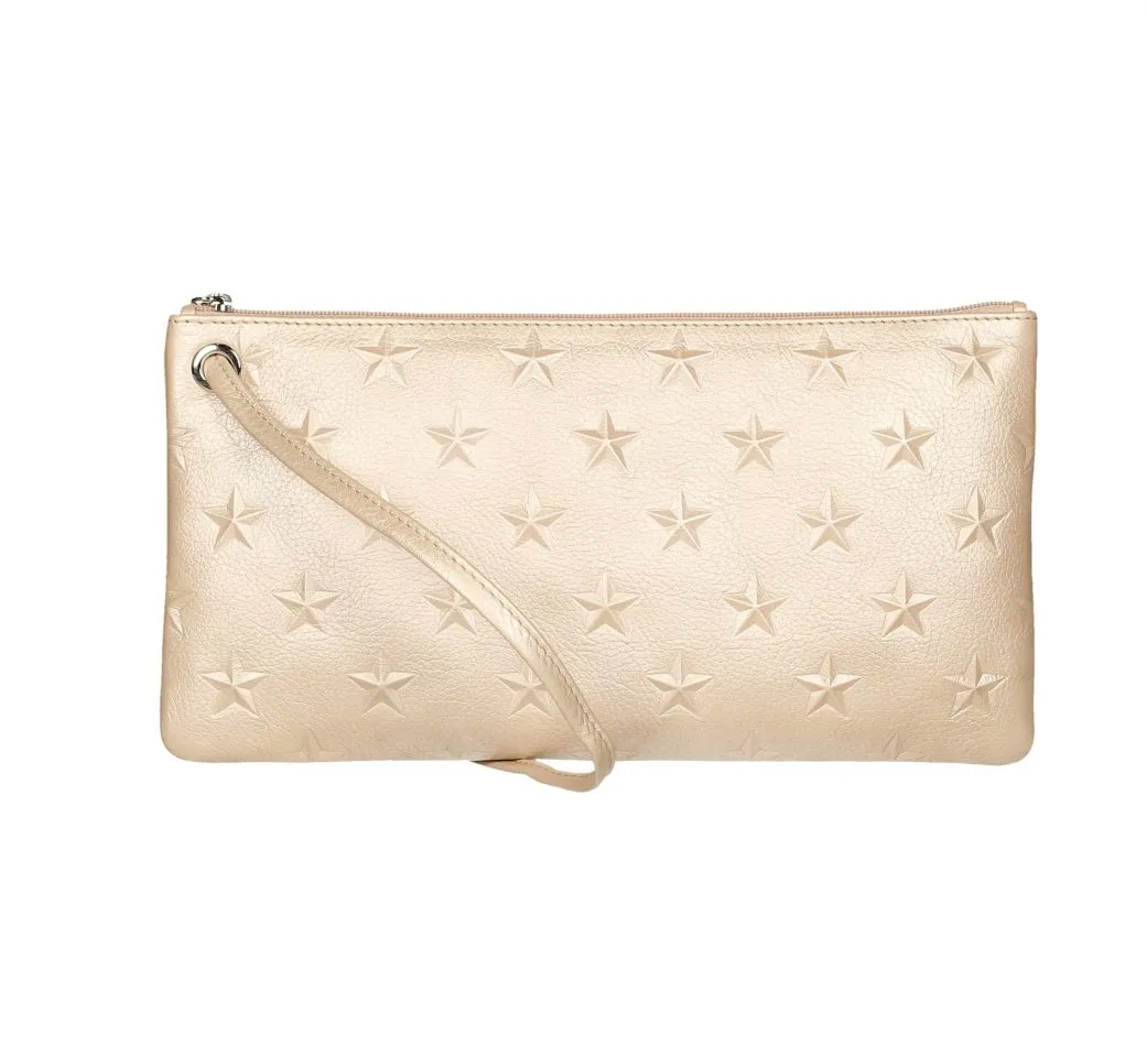 Bolsa Mano Piel Taupe Nacarada Estrellas
