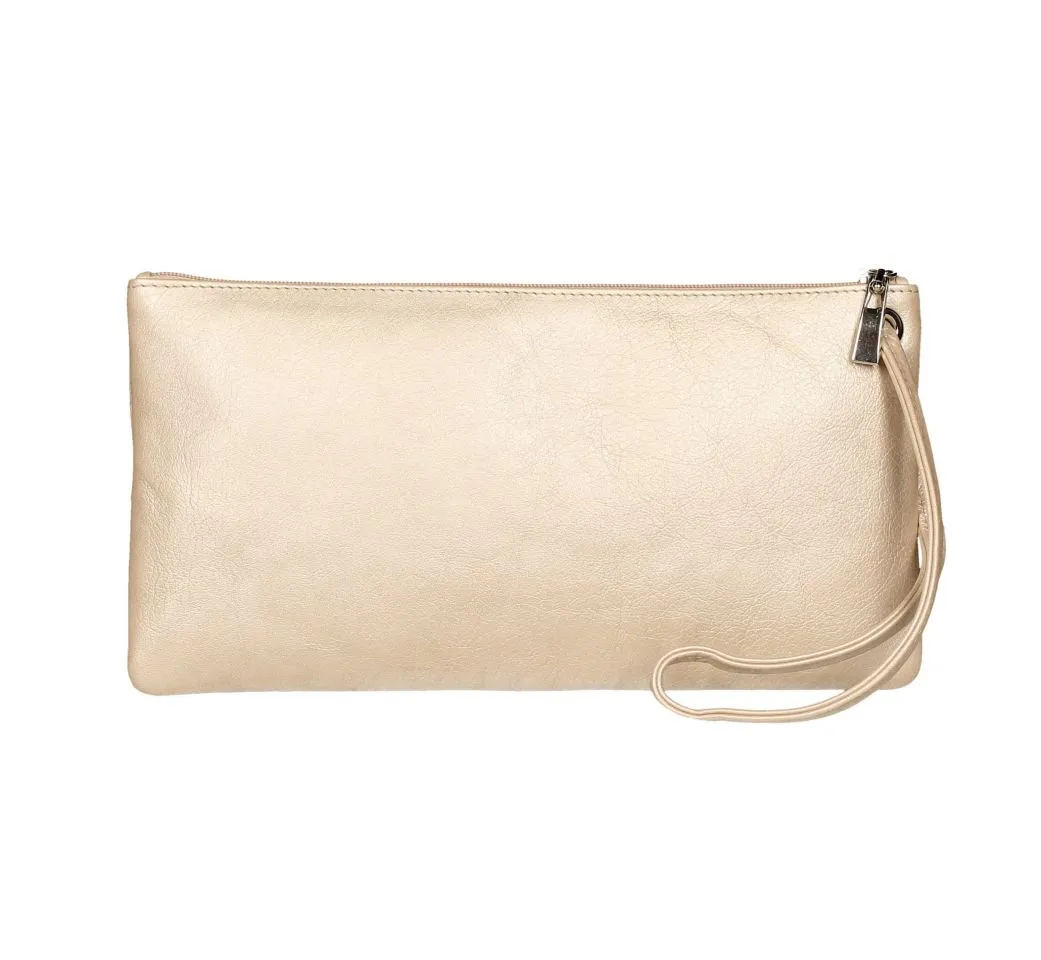 Bolsa Mano Piel Taupe Nacarada Estrellas