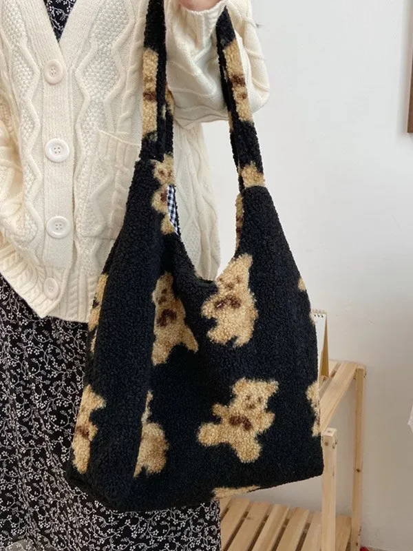 Bolso de hombro reversible Fuzzy Teddy Bear