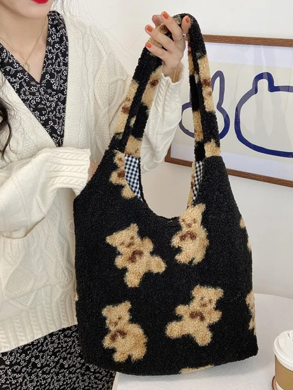 Bolso de hombro reversible Fuzzy Teddy Bear