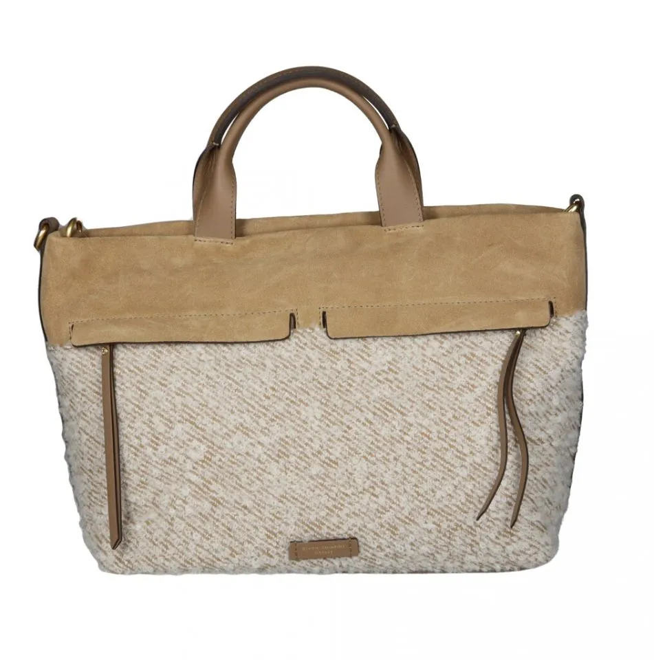 Bolso Lana Taupe/beig Banda Ante y Doble Asa De Mano